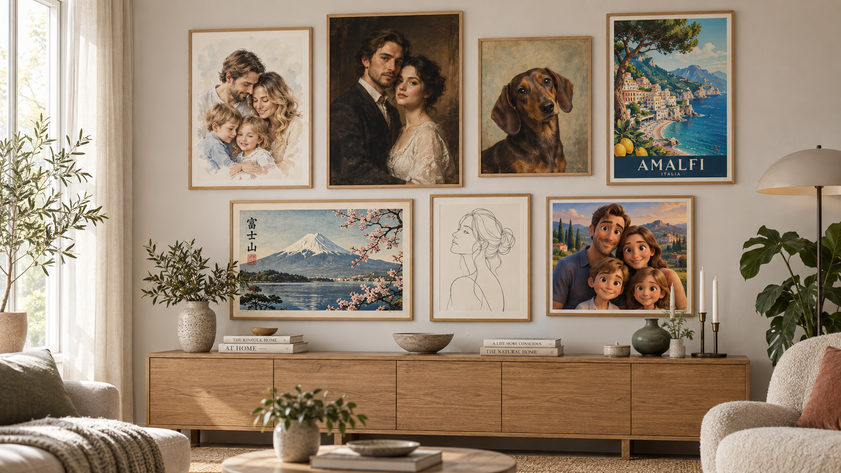 Inspirerande gallerivägg med aktuella personliga verk